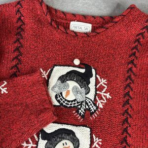 Mandal Bay Sweater Womens XL Red Snowman Ugly Christmas Holiday Embroidered Knit